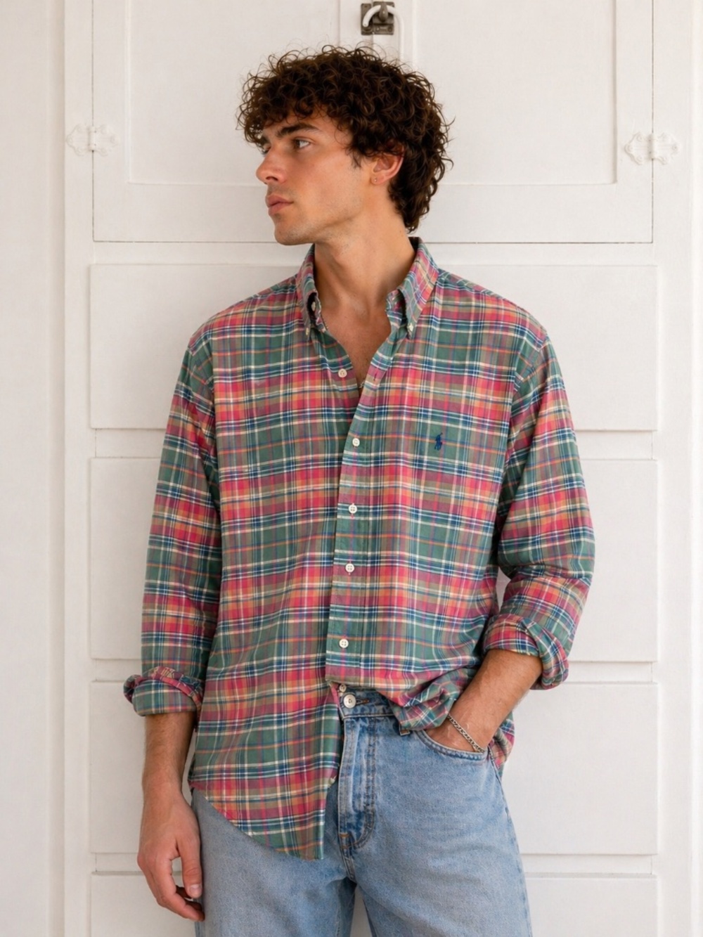 Ralph Lauren Plaid Shirt Green Button Down Cotton L Classic Preppy